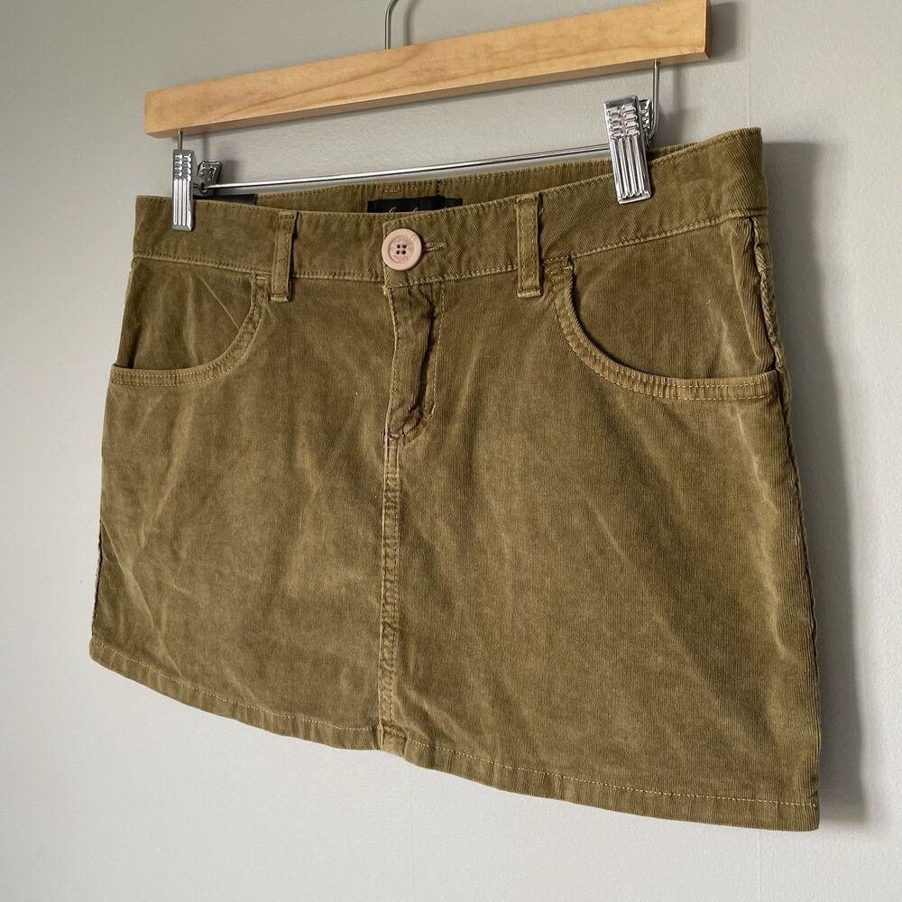 Vintage Hurley y2k 2000's Micro Mini Skirt Low-Rise Corduroy Green Junior's 5 - Picture 3 of 12